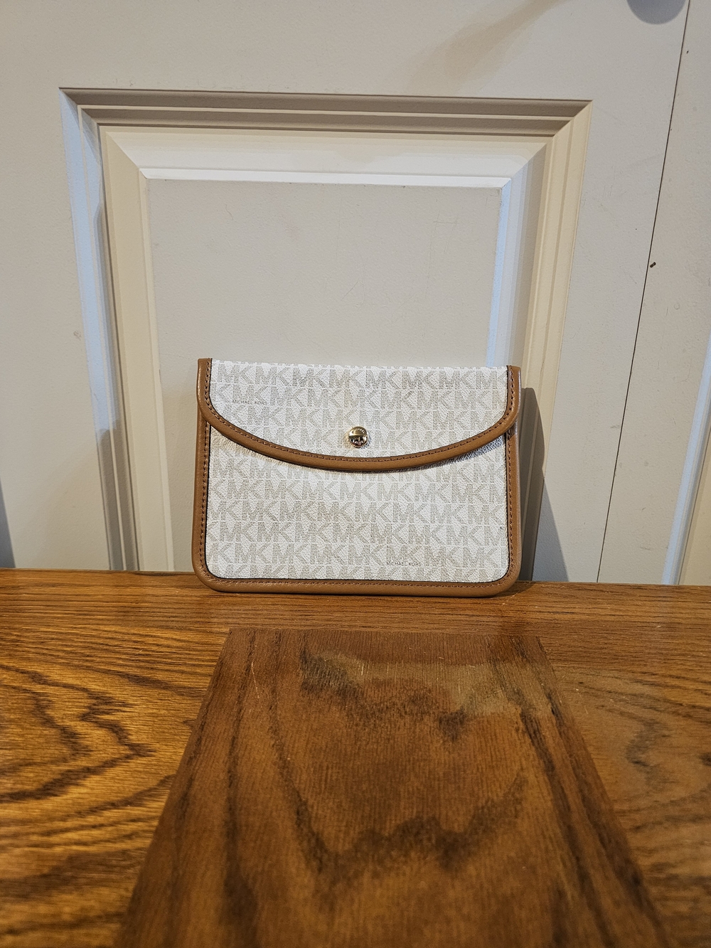 Michael Kors White & Brown Signature Envelope Crossbody Bag